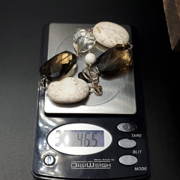 7 Inch Sterling Silver Large Chunks Of Smokey Quartz And Stone Bracelet - Picture 7 of 7